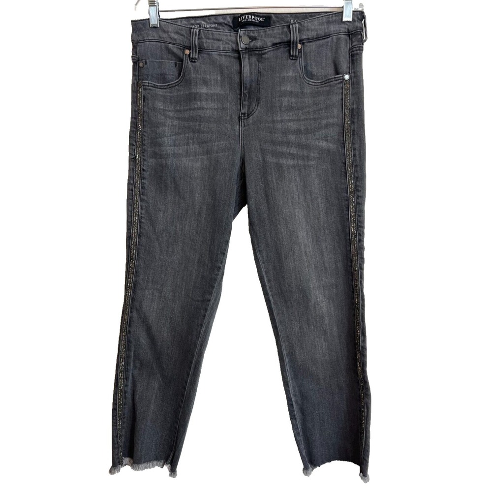Liverpool Los Angeles Crop Straight Jeans Women's Size 10 (32x27) Black Raw Hem